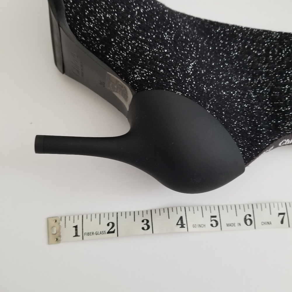 Chloe Lurex Knitted High Heel Elastic Sock Ankle Boots Size 36 Black Sil… - Picture 13 of 14